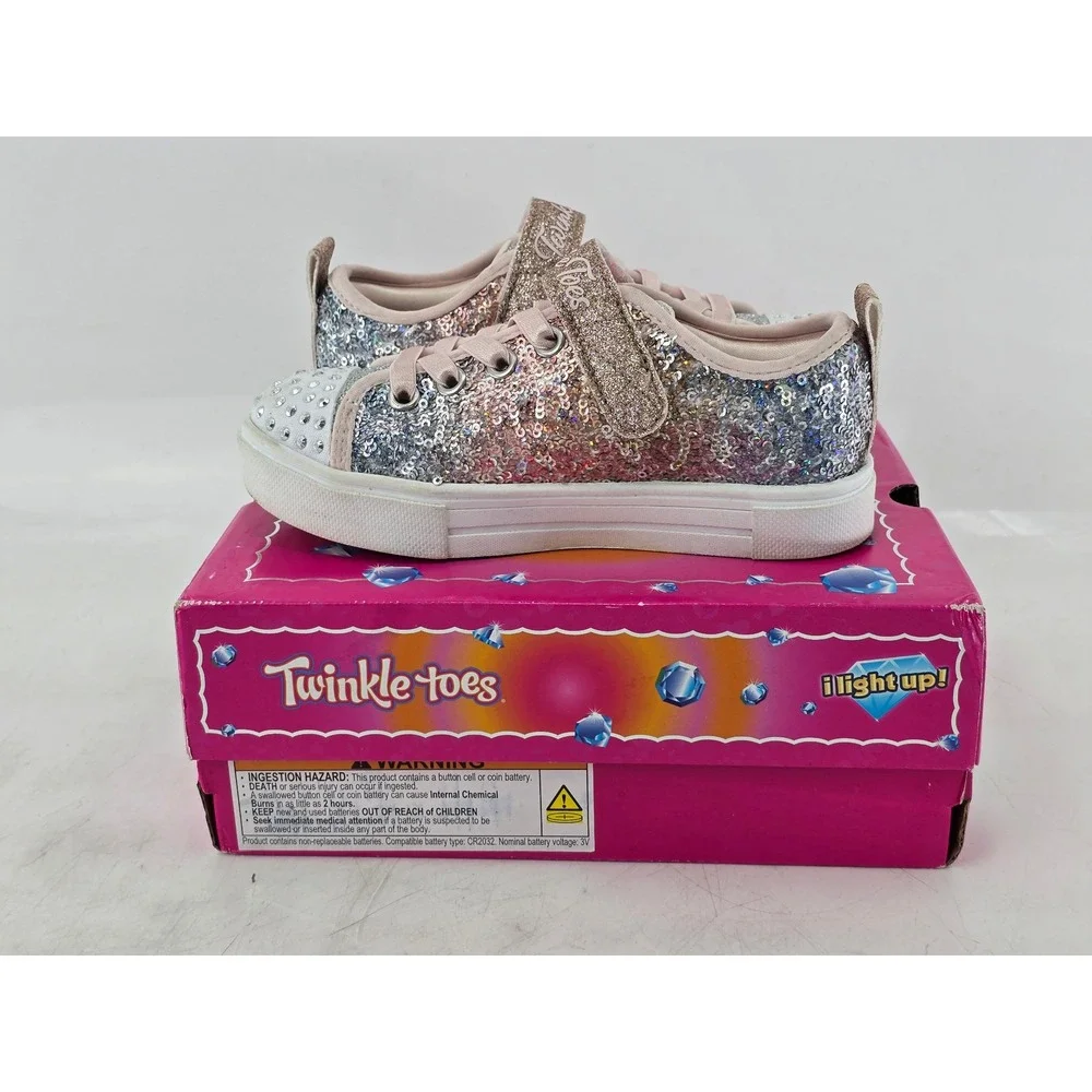 Skechers Twinkle Toes Sneakers Girls Size 11 Light Pink Multi Sequin - Excellent